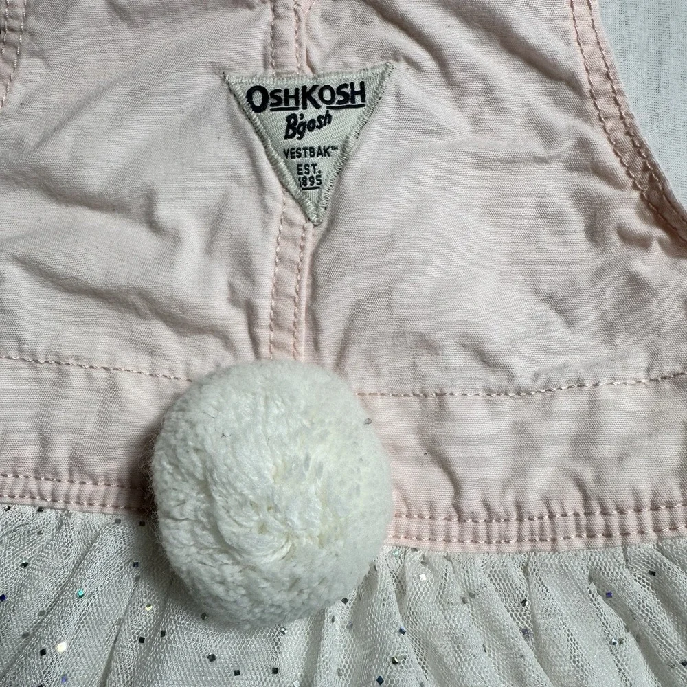 Oshkosh‎ B'Gosh Light Pink Jean Jumper with Bunny Face and Tail Tulle Bottom 2T